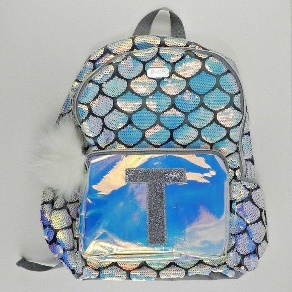 sequin backpack with letter